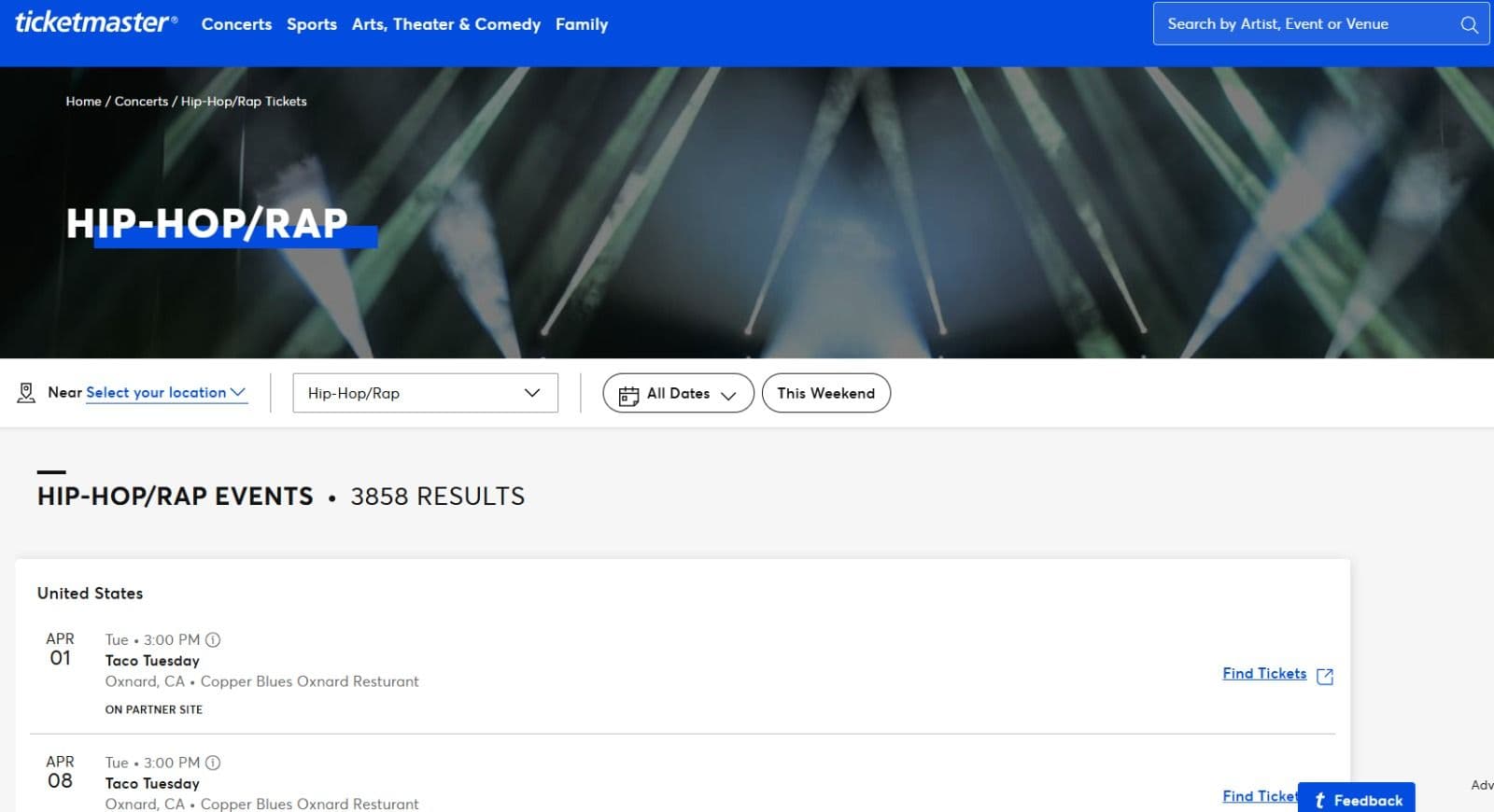 Ticketmaster Data Scraper for Ticket Price, Upcoming Events & Venue Details